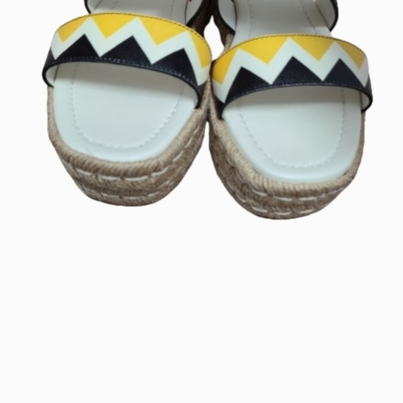 PRADA Zigzag Saffiano Leather Sandals Womens Platform Espadrille Slide Size 39 - Picture 13 of 16